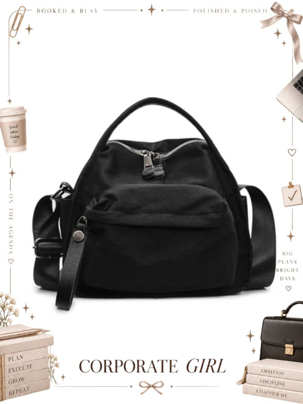 Nylon Crossbody Bag for Women Adjustable Strap Multi-Pocket Vegan Shoulder